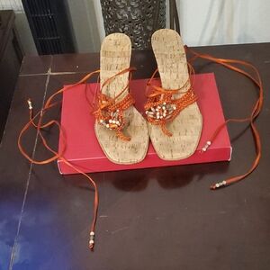 Nine West Orange Beaded Wrap Sandals